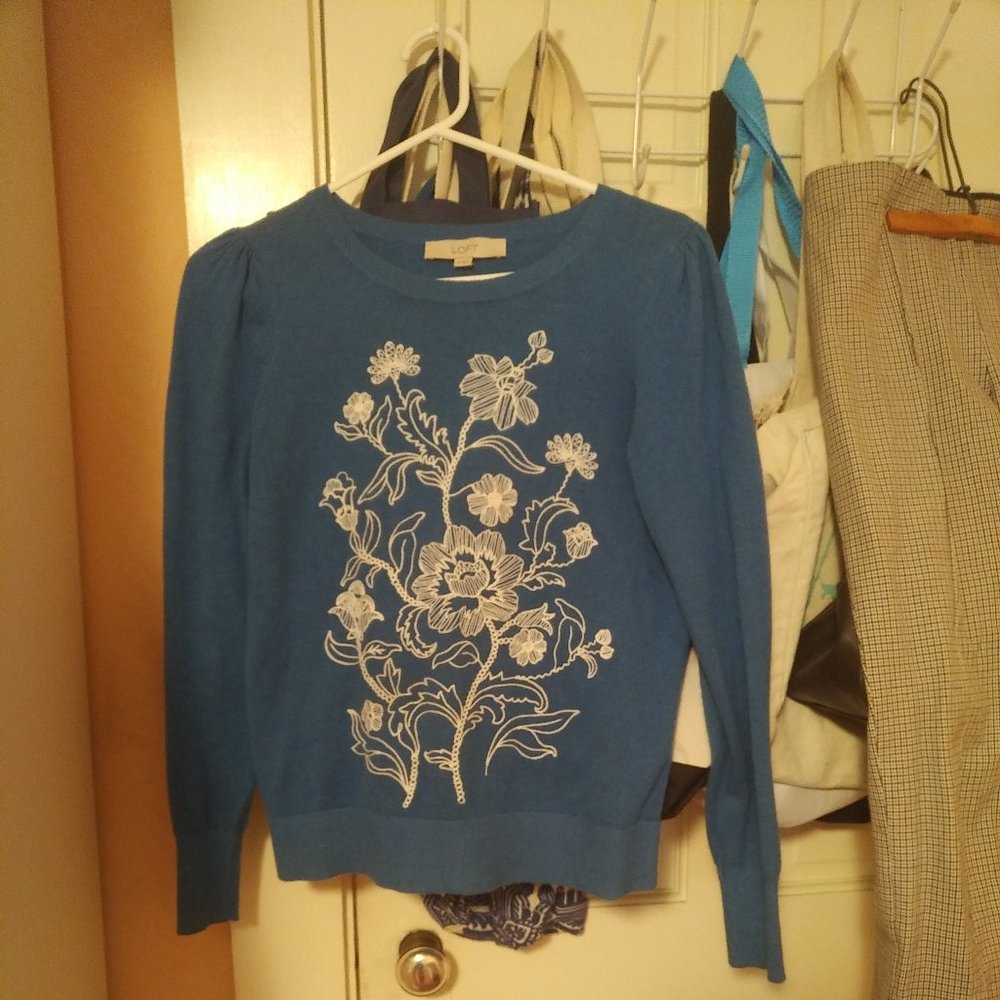 pretty blue embroidered top AT LOFT XS